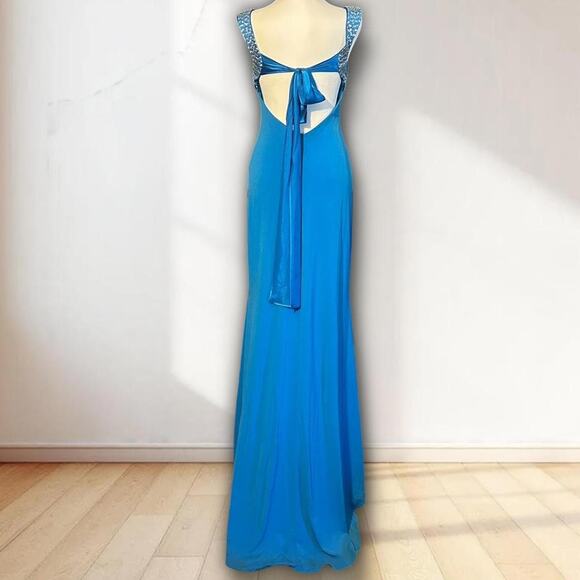 Vintage Y2K Electric Blue Beaded Cache Gown - Picture 4 of 7